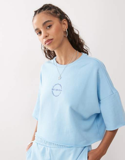 Noisy May - Cropped sweater met rechte pasvorm in lichtblauw, deel van co-ord set