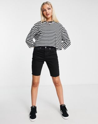 Noisy May cropped t-shirt in black & white stripe