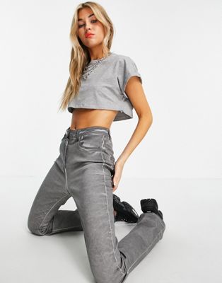 Noisy May cropped t-shirt in grey