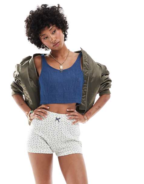 Noisy May - Cropped tanktop in blauw denim - view 1