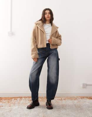 Noisy May Cropped Teddy Jacket In Brown