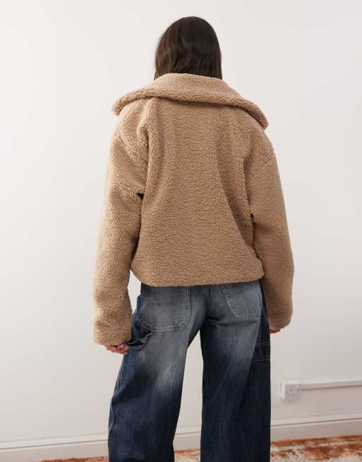 Noisy May cropped teddy jacket in beige | ASOS
