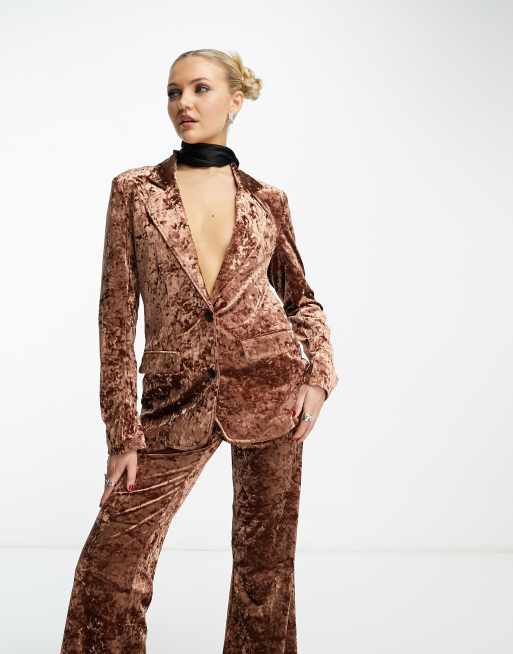 Brown Crushed Velvet Flared Pants