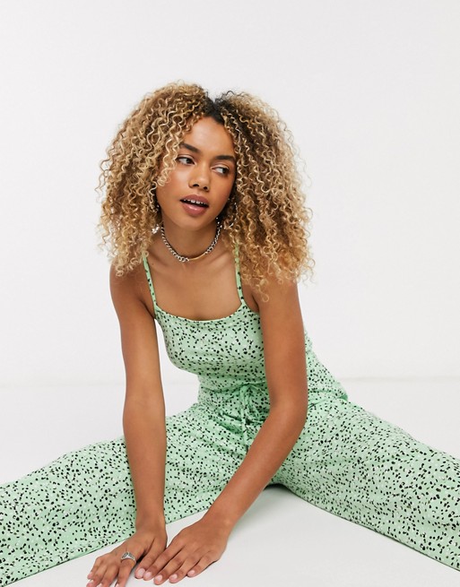 Noisy May culotte jumpsuit in green spot print