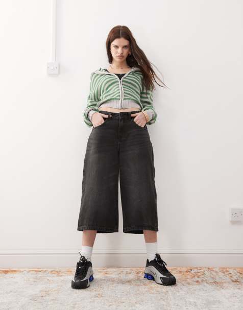 Noisy May - Culottes van denim in zwart met wassing - view 1