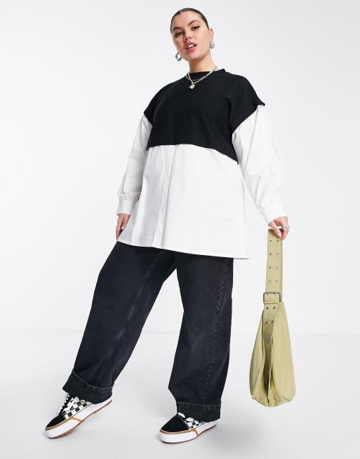 Noisy May Curve 2 in 1 shirt sweater in black ASOS