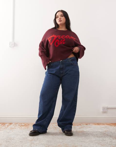 Noisy May Curve Alexa mid rise wide leg jeans in dark blue denim