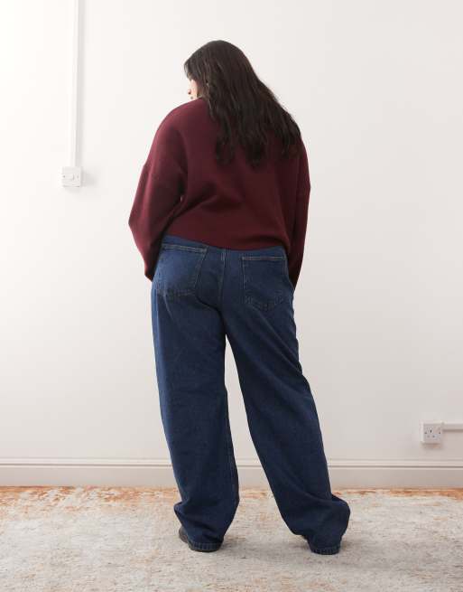 Noisy May Curve Alexa mid rise straight leg jeans in dark blue denim, 2 of 5