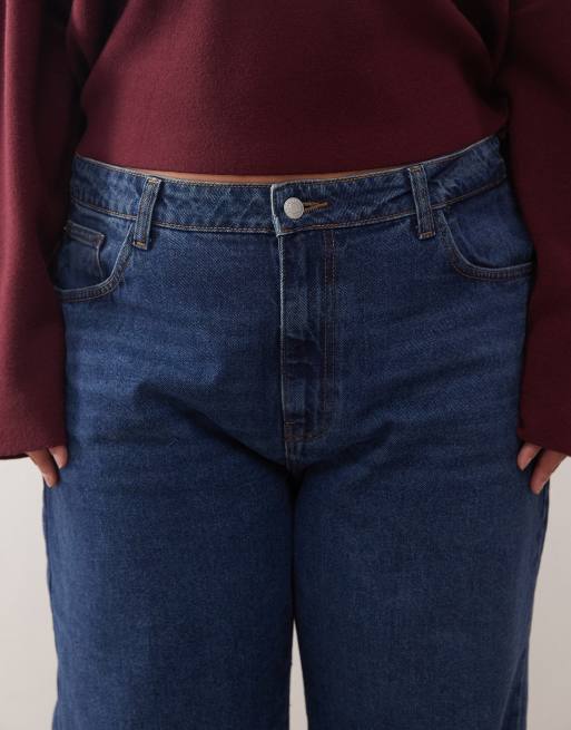 Noisy May Curve Alexa mid rise straight leg jeans in dark blue denim, 5 of 5
