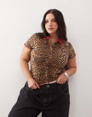 Noisy May Curve Noisy May Curve baby polo with contrast lettuce edge in leopard-Black