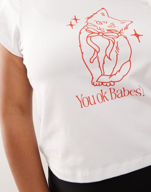 Noisy May Curve - Baby T-shirt met kattenprint in wit, 4 van 4