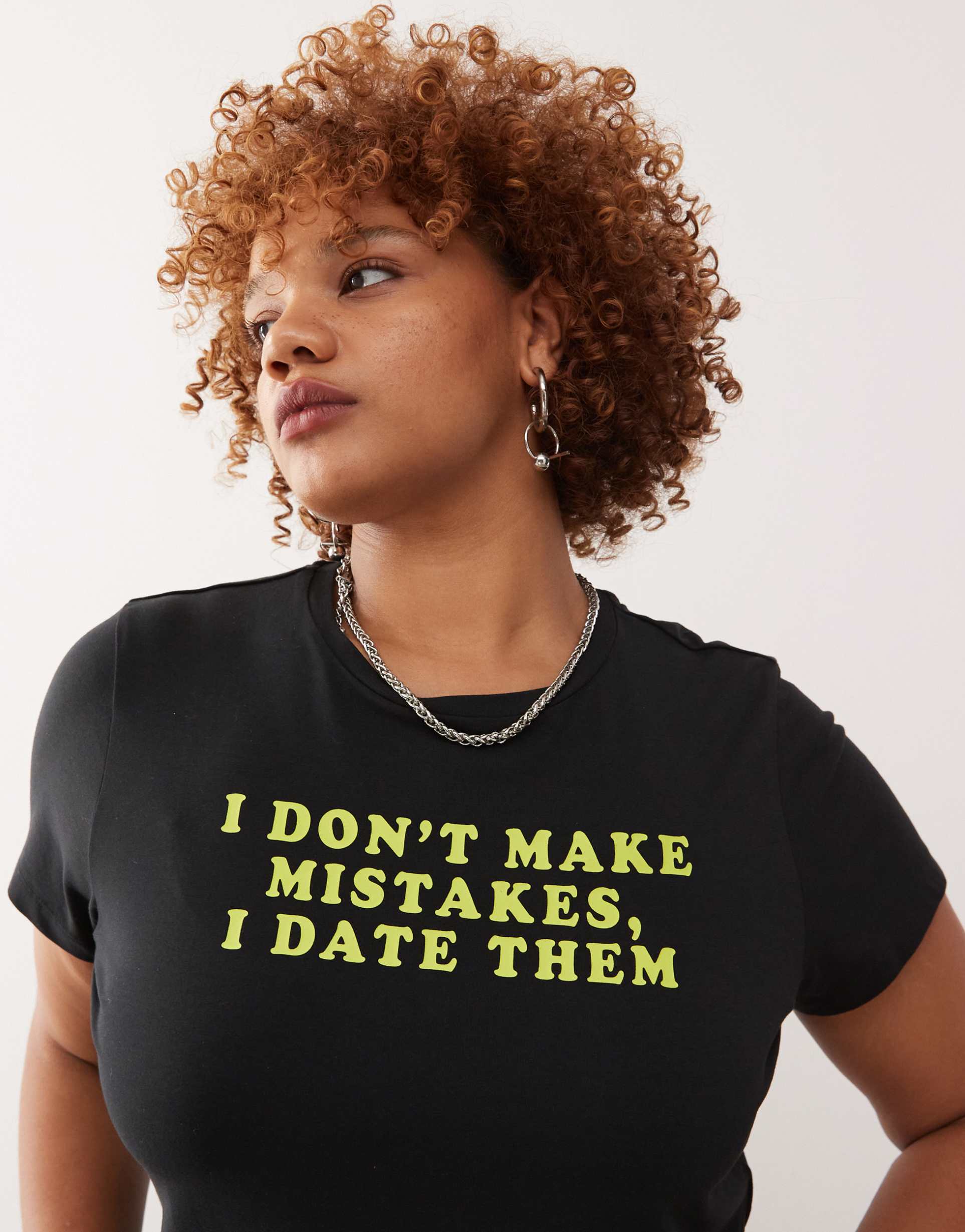 noisy may curve baby tee with mistakes print in black