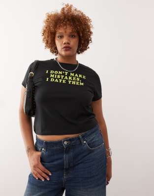 Noisy May Curve Baby Tee With Mistakes Print In Black