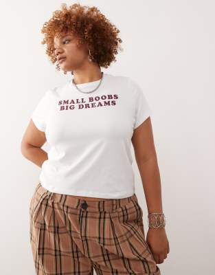 Noisy May Curve Baby Tee With Small Boobs Print In White