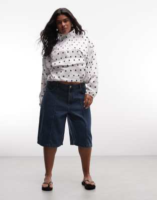 Noisy May Curve Baggy Denim Shorts With Seam Detail In Blue