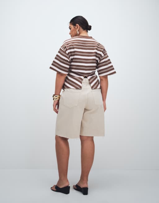 Noisy May Curve – Bermuda-Jeansshorts in Ecru mit hohem Bund, 4 von 7