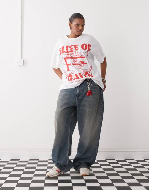 Noisy May Curve – Biały T-shirt oversize z nadrukiem z ciastem, 2 z 4