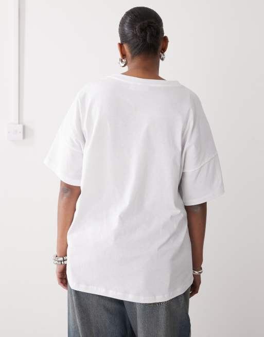 Noisy May Curve – Biały T-shirt oversize z nadrukiem z ciastem, 3 z 4