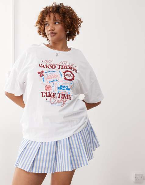 Noisy May Curve – Biały T-shirt oversize z nadrukiem z napisem „Good Things” - view 1
