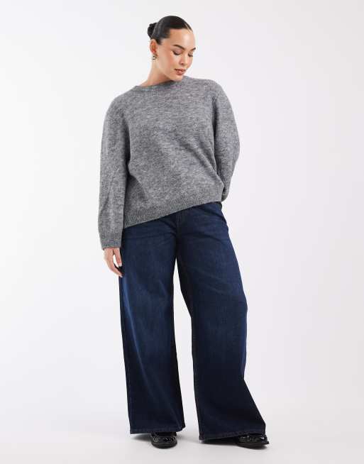 Noisy May Curve bow detail knitted sweater in mid gray, 2 of 4