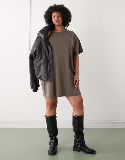 Noisy May Curve boxy t-shirt dress in brown