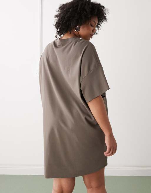 Noisy May Curve boxy t-shirt dress in brown, 3 of 4
