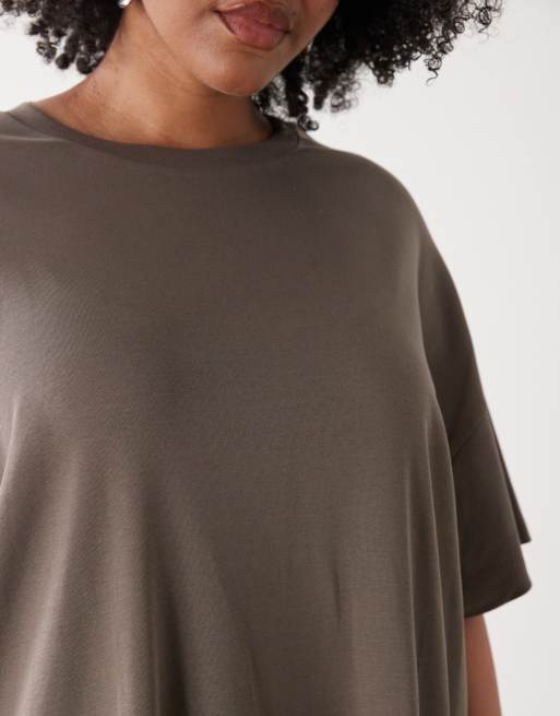 Noisy May Curve boxy t-shirt dress in brown, 4 of 4