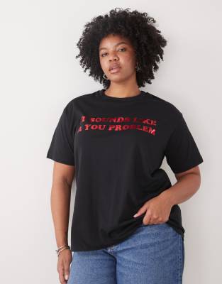 Noisy May Curve Boxy T-shirt With You Problem Text In Black
