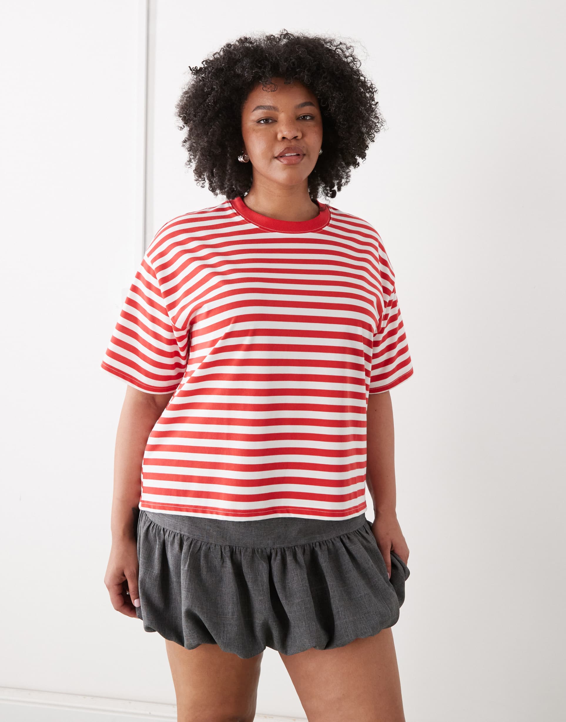 noisy may curve boxy tee in red stripe