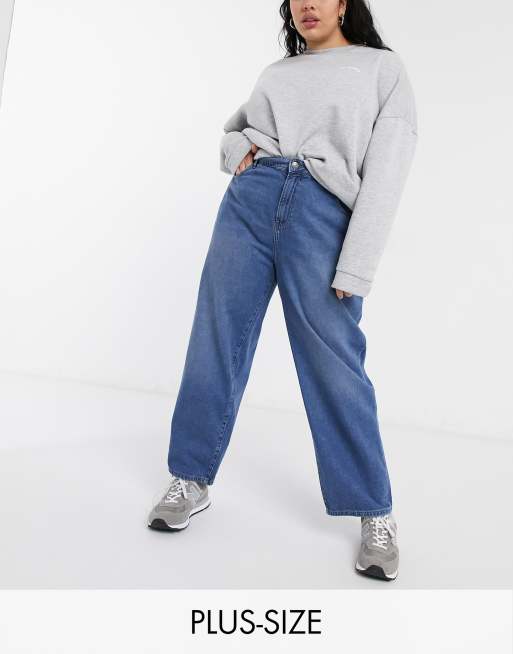 Noisy May Curve Brooke baggy dad jeans in medium blue wash | ASOS