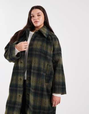 Noisy May Curve Brushed Wool Look Maxi Overcoat In Green