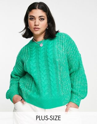 Noisy May Curve cable knit jumper in bright green