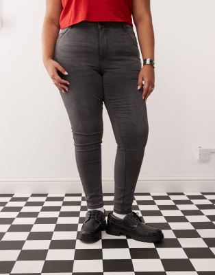 Noisy May Curve Callie High Rise Skinny Jeans In Washed Gray
