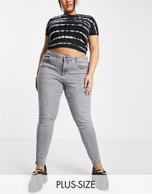 Noisy May Curve Callie high waisted ripped knee skinny jeans in light grey