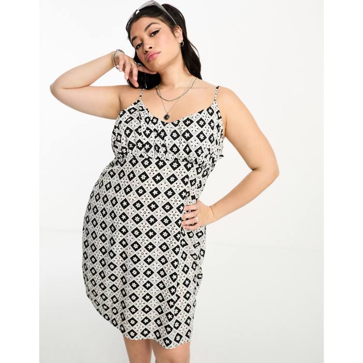 Noisy May Curve cami mini dress in black and white flower