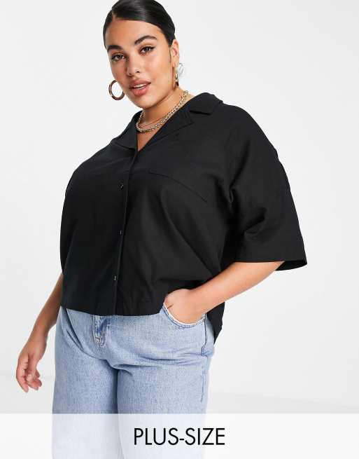Noisy May Curve - Camicia corta in lino nero in coordinato