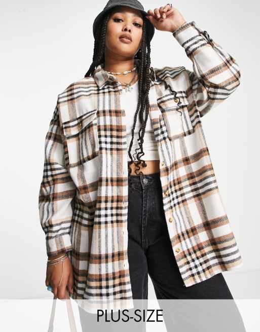 Noisy May Curve - Camicia giacca oversize a quadri color crema