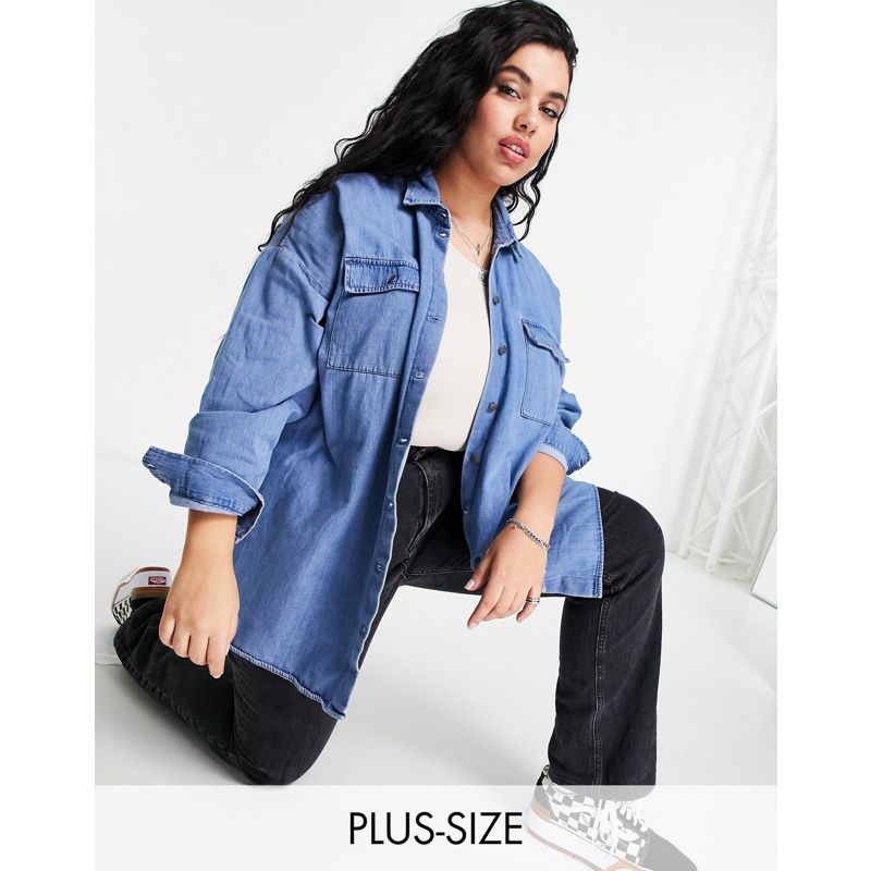 Cappotti e Giacche Rk29x Noisy May Curve - Camicia oversize di jeans blu medio