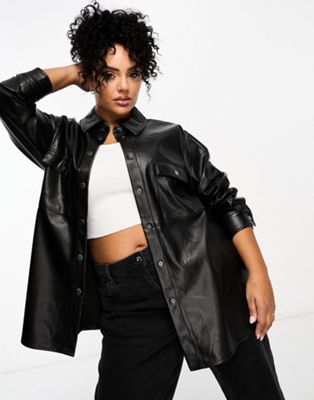Noisy May Curve faux leather shirt in black - ASOS Price Checker