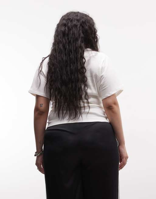 Noisy May Curve cinch waist t-shirt in white, 4 of 4