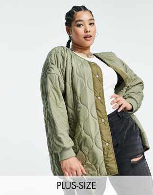 quilted collarless coat