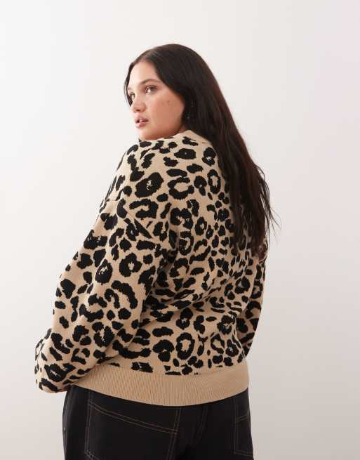 Noisy May Curve crew neck knit in leopard, 4 of 4
