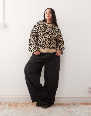 Noisy May Curve Crew Neck Knit Sweater In Brown