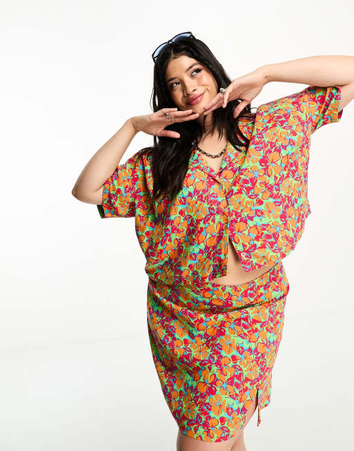 Noisy May Curve cropped shirt in bright floral - part of a set