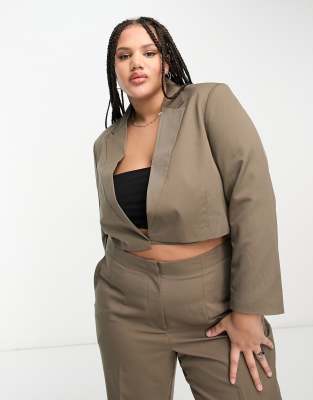 Noisy May Curve cropped tie detail blazer co-ord in brown - ASOS Price Checker