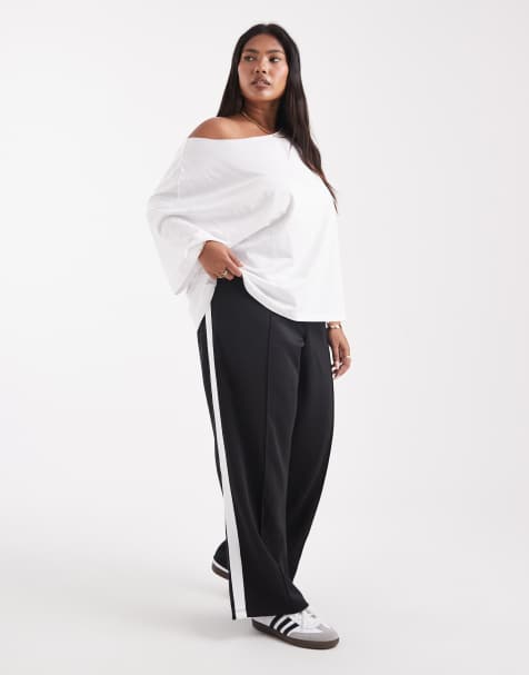 Noisy May Curve straight leg jersey trouser in black with white side stripe