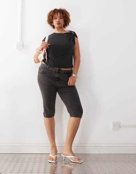 Noisy May Curve denim capri in washed black - view 1