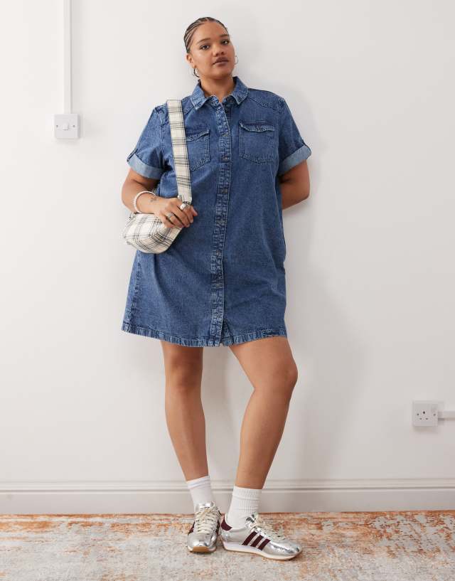 noisy may denim dress Curve in mid wash blue Blue The fresh light wash Size:Child Small Reformation Davies Bustier Denim christmas time