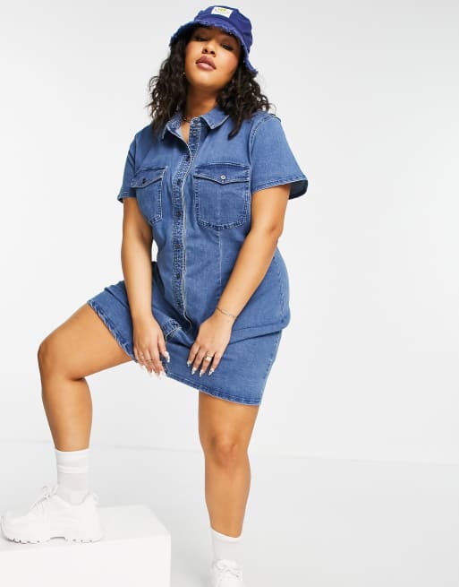 Plus size store denim mini dress