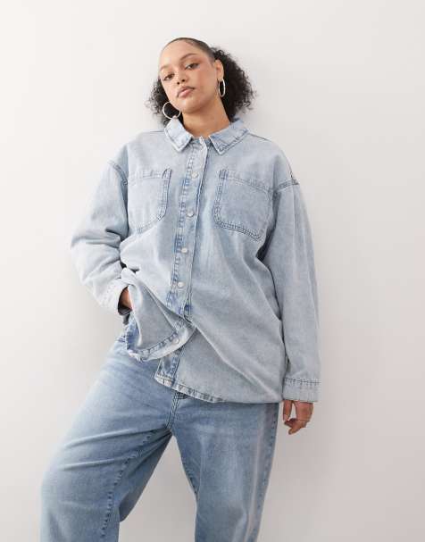 Noisy May Curve denim overshirt in lightwash blue - view 1